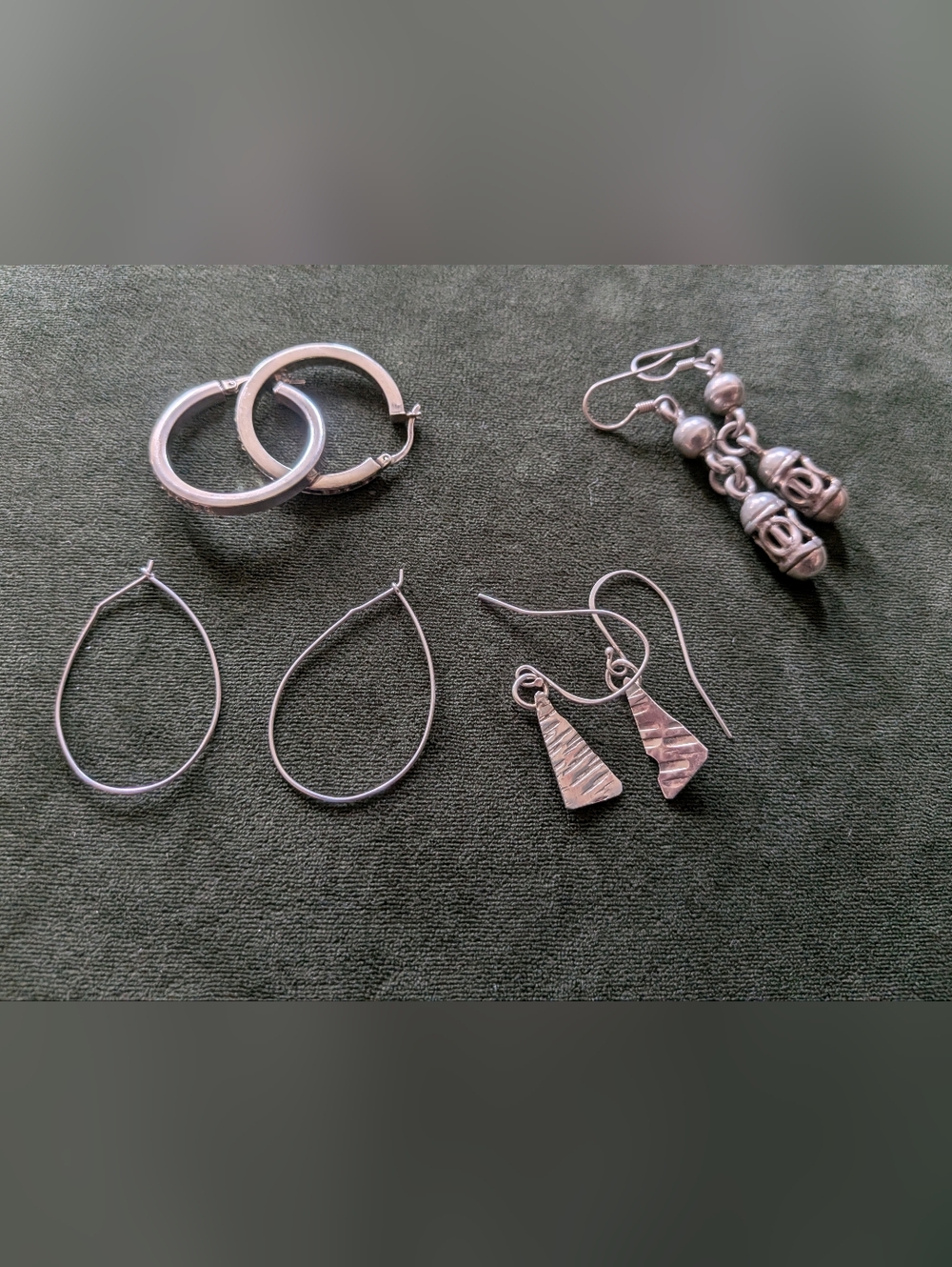 Sterling Silver Textured Triangle Drop Earrings Lot, Hoops Dangle Read